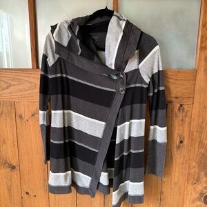 Calvin Klein Performance Striped Hooded Long Sleeve - Black & Gray